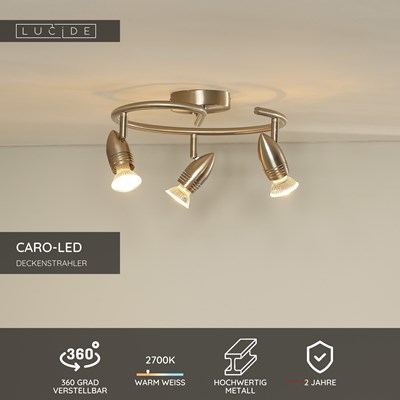 Lucide CARO-LED - Deckenstrahler - Ø 31 cm - LED - GU10 - 3x5W 2700K - Chrom Matt